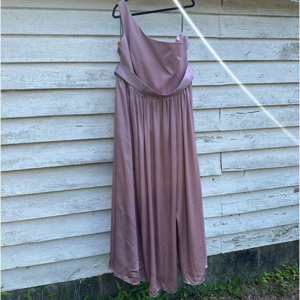 White by Vera Wang blush one shoulder Bridesmaid Dress hi slit prom plus size